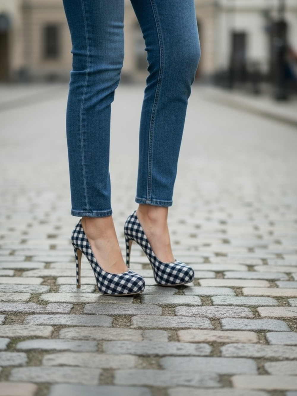Jessica Simpson Navy Gingham Pointed Toe Stiletto Heels